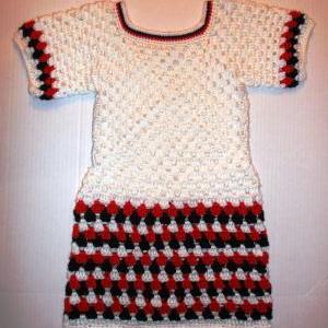White Red & Black Crochet Girls Dress..