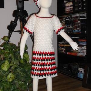 White Red & Black Crochet Girls Dress..